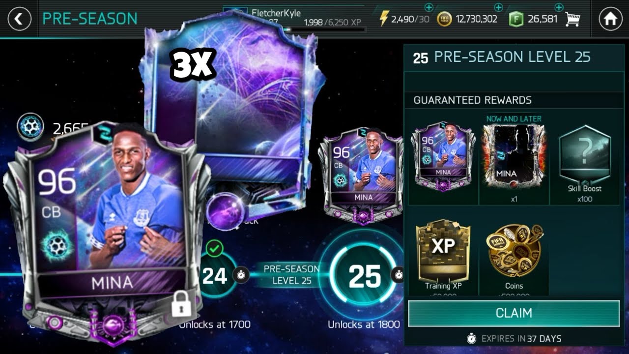 WE CLAIM THE FIFA MOBILE PRE-SEASON NOW AND LATER 96 CB MINA & PACK 3 INSANE 90+ COSMIC PLAYERS!!!