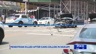 Pedestrian killed in 2 car collision in Harlem