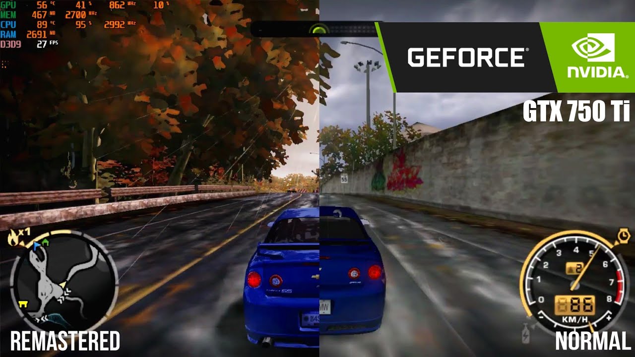 Need for speed (NFS) most wanted 2005 normal vs remastered gameplay GTX