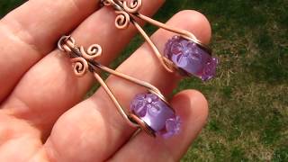 Copper Wire Wrapped Lampwork Lilac Flowers Earrings by DeeArtist, 2019