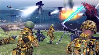 ALIEN TRIPODS vs GODZILLA  GERMAN $64 BILLION DEFENSE