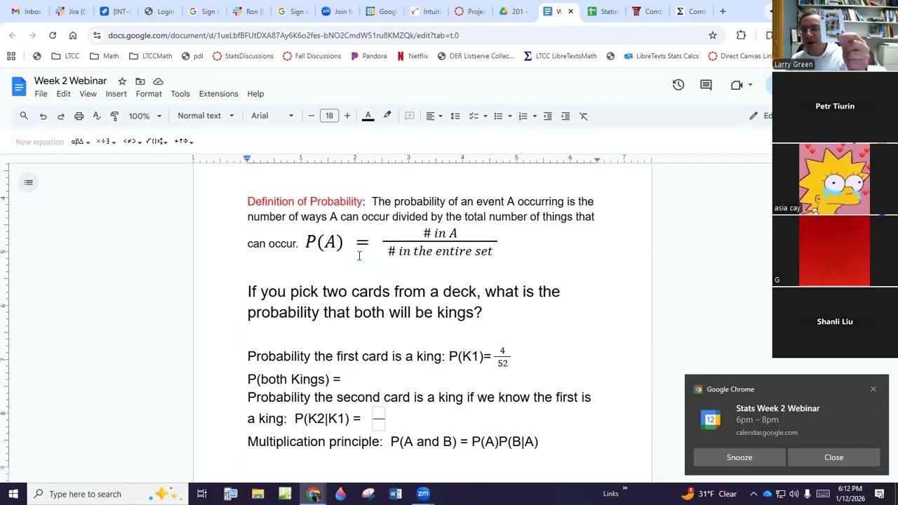 Week 2 Statistics Webinar on Probability and Project 1