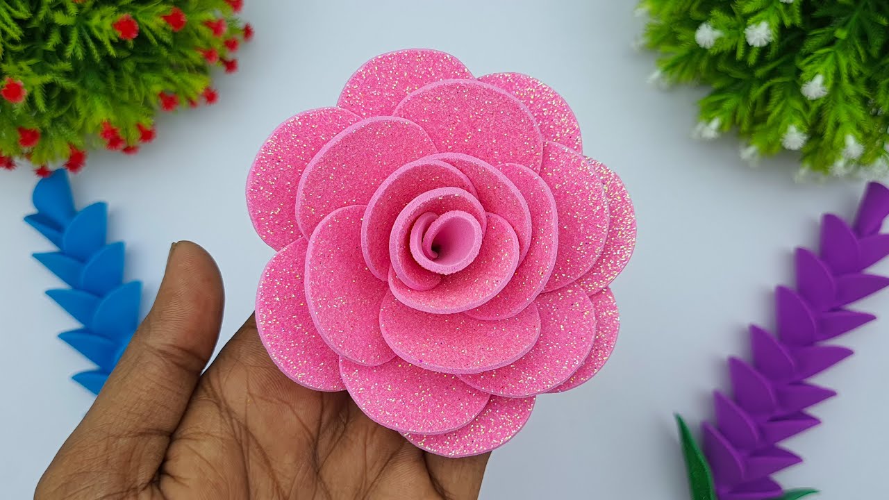 DIY Glitter Foam Flower Making For Home Decorations, Glitter Foam Sheet  Crafts Idea