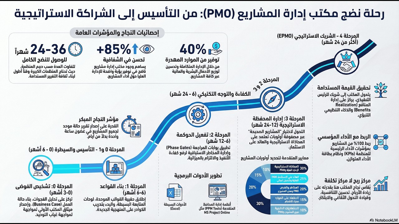 الرحلة الزمنية لتطور مكتب إدارة المشاريع (PMO): من الفكرة إلى الشريك الاستراتيجي