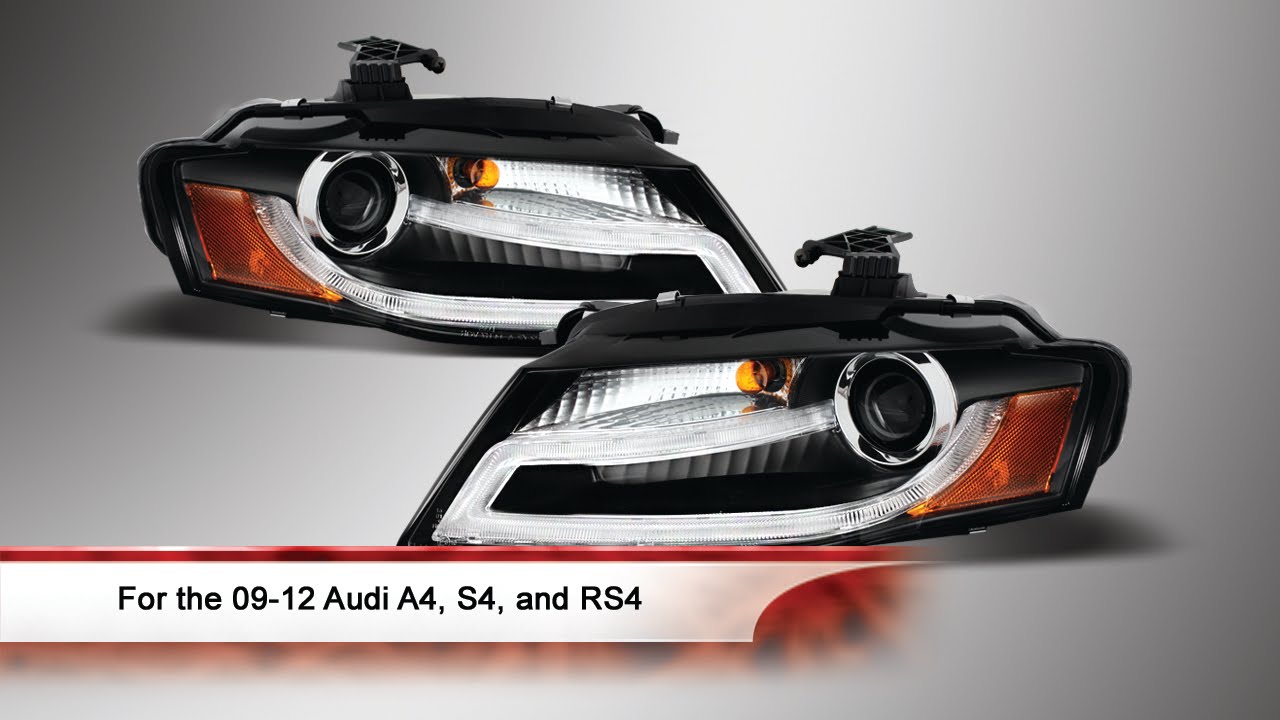 09-12 Audi A4, S4, RS4 DRL LED Projector Headlights - YouTube