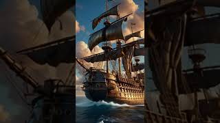 "Majestic Steampunk Pirate Ship Sailing the High Seas at Sunset | Vintage Maritime Adventure"