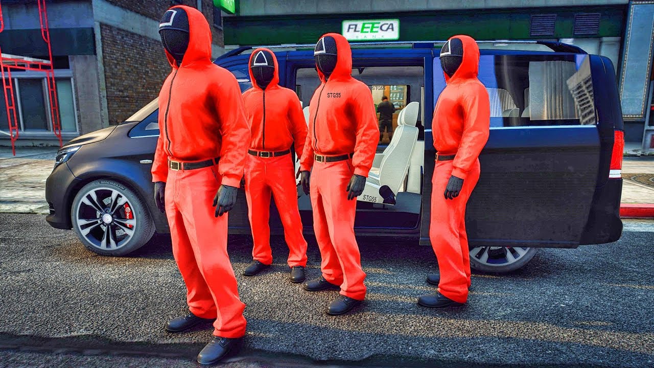 CJ's Squid Game Bank Heist 2 in GTA 5| GTA 5 Mods IRL| 4K