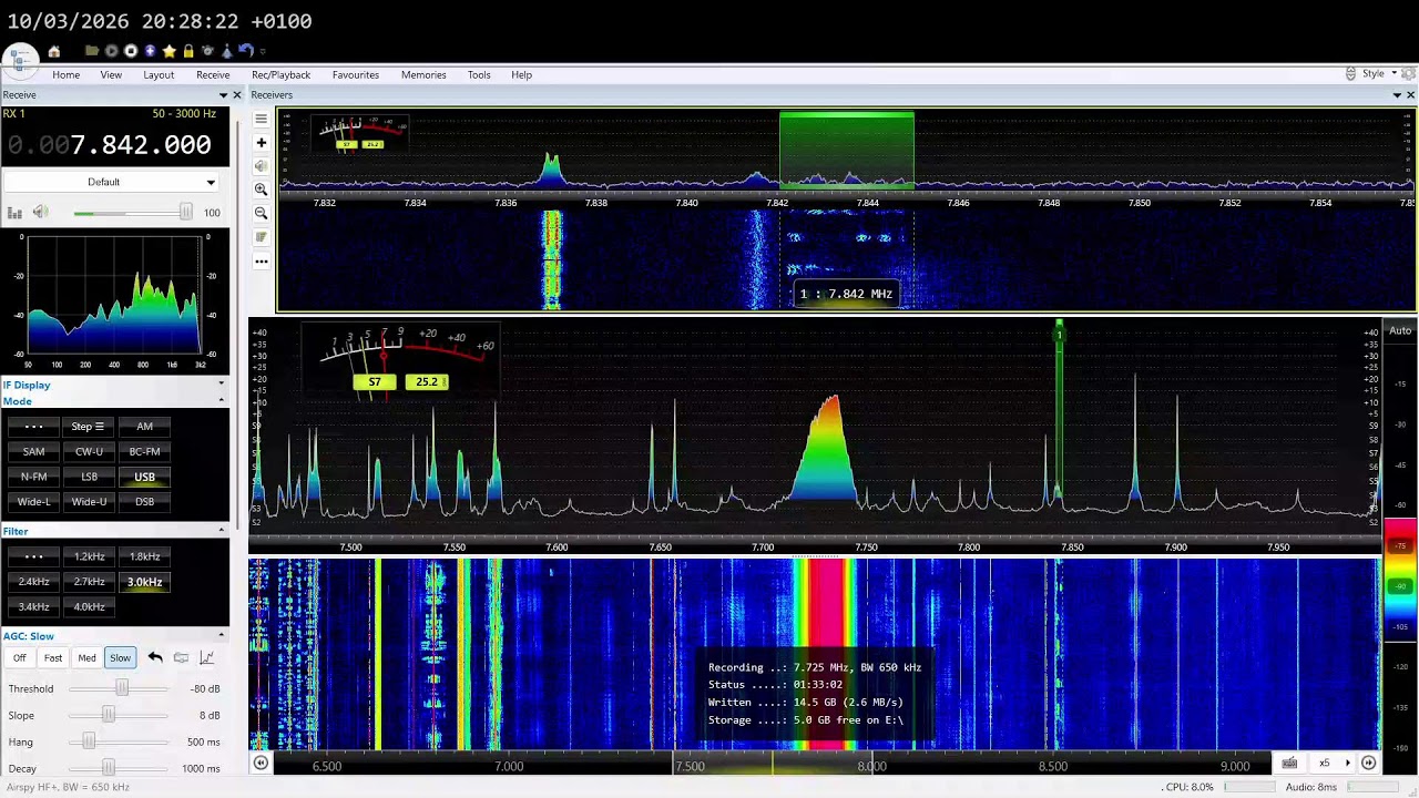 [SW] LIVE: 7842 kHz USB - V32 numbers station, EGELSHACH?! - monitoring from Poland, Mar 10 2026