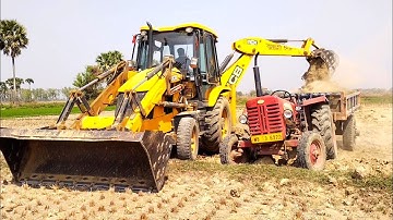 Jcb 3dx Backhoe Machine Loading Red Mud In Mahindra 475 DI Tractor  | Jcb Video | Jcp Video | Jcb