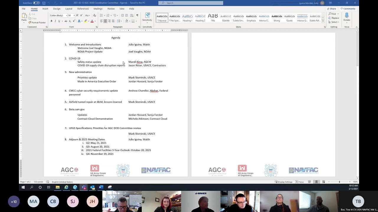 Q1 2021 AGC Federal-Agency Coordination Committee Meeting