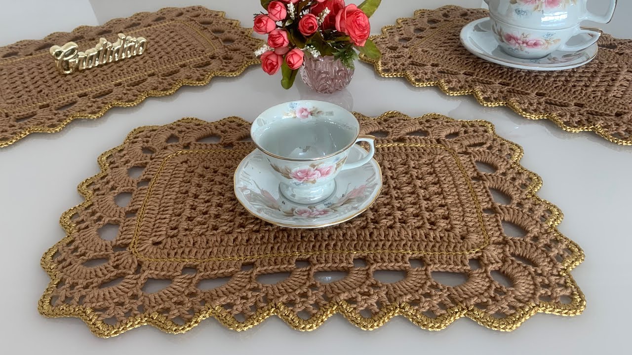 Vídeo Aula Sousplat em crochê Retangular Magia Solar. Passo a passo completo.