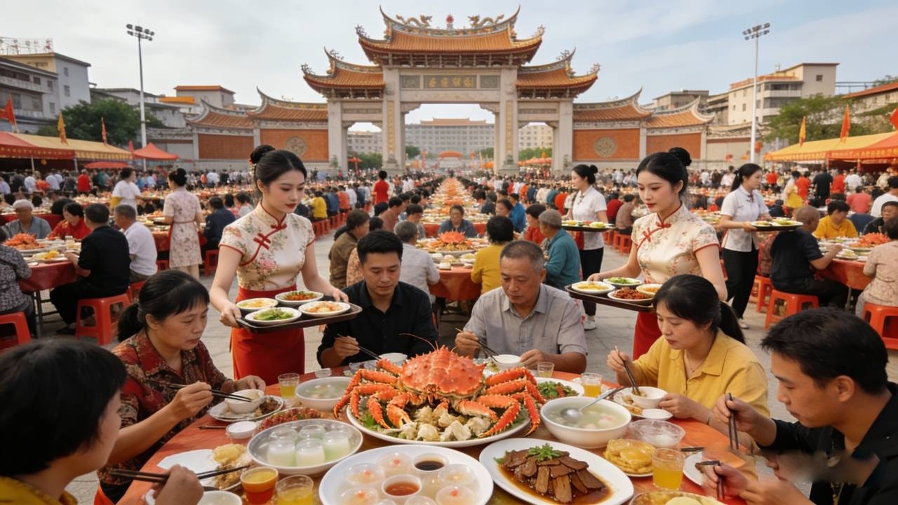 来福建泉州农村吃大席，不收礼，90几桌的大场，10斤的帝王蟹，飞天茅子 轩尼诗XO随便喝，太过瘾了【我是忐忑妞】