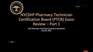 NYCSHP Pharmacy Technician Certification Board Exam Review Part 1