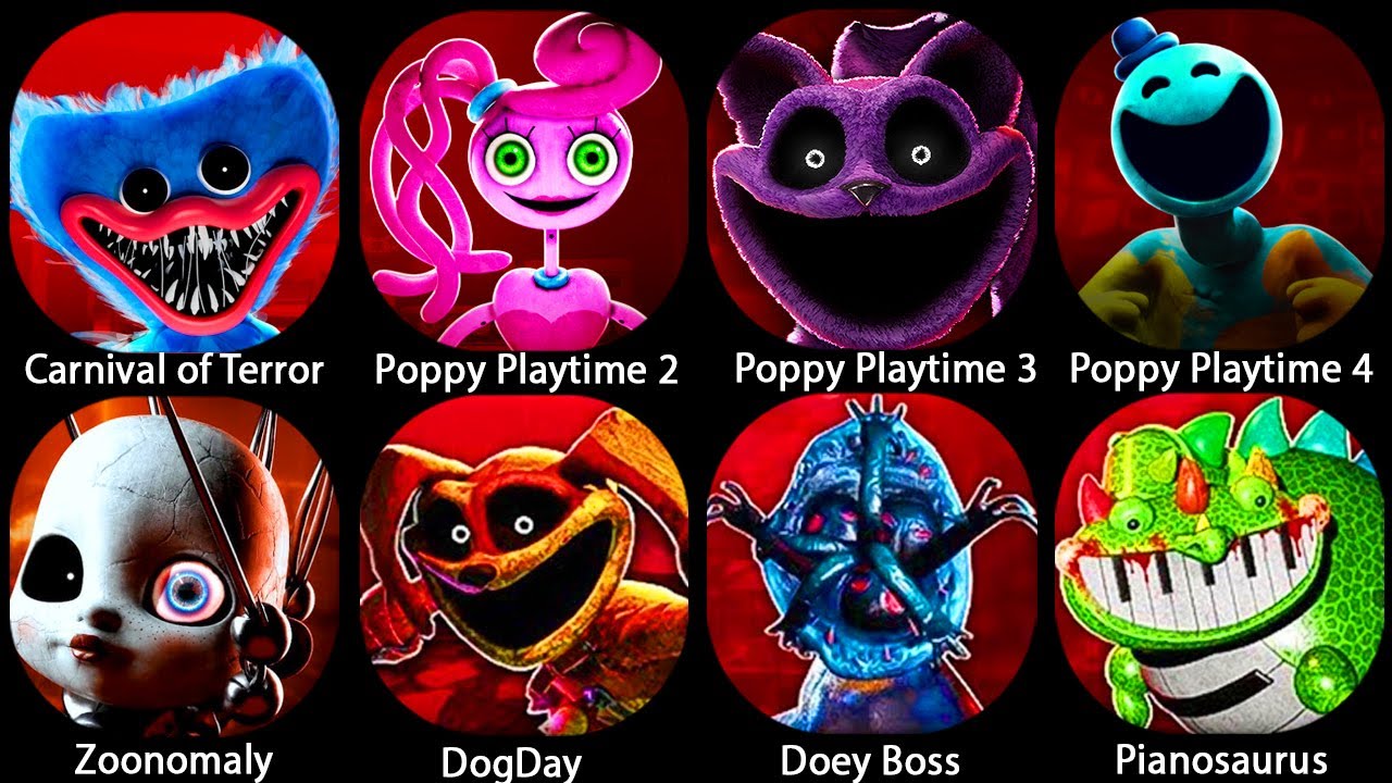 Poppy Playtime: Chapters 1-5 - All JUMPSCARES & ENDINGS in BRIGHT Mode from Every Game