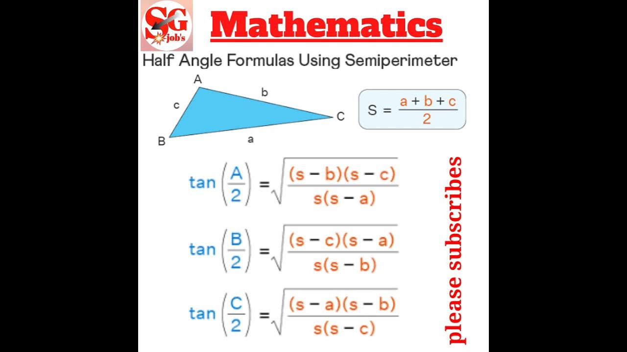 Trigonometric tan half angle formula using semiperimeter maths shorts 
