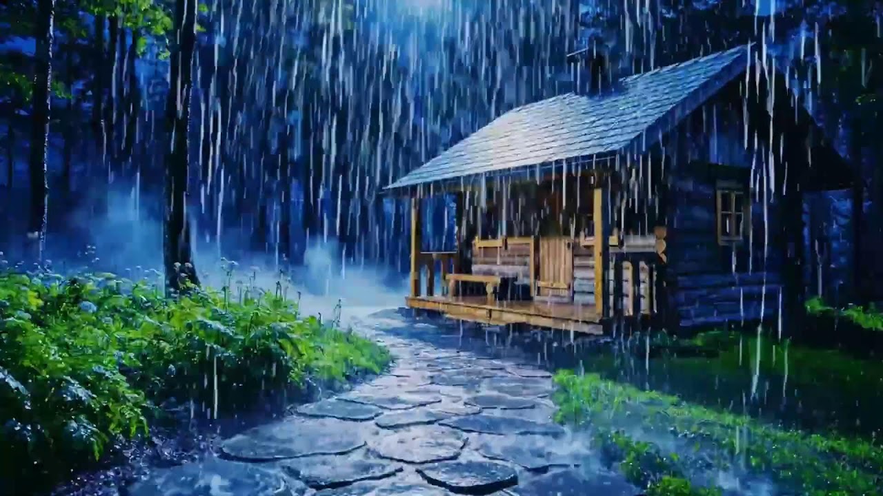 Relaxing Midnight ASMR: Heavy Rain Sounds Around a Simple Hut Hidden in the Forest 054