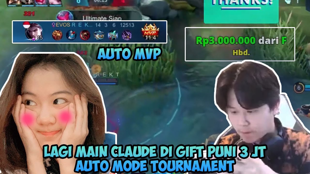 SOLO RANK PAKAI CLAUDE MALAH DI GIFT FUNI AUTO MODE TOURNAMENT!!!!! Mobile Legends Indonesia