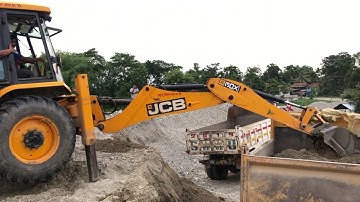 JCB Backhoe 3DX Machine Loading on Mixed Ballast Tipper in Crusher Industry