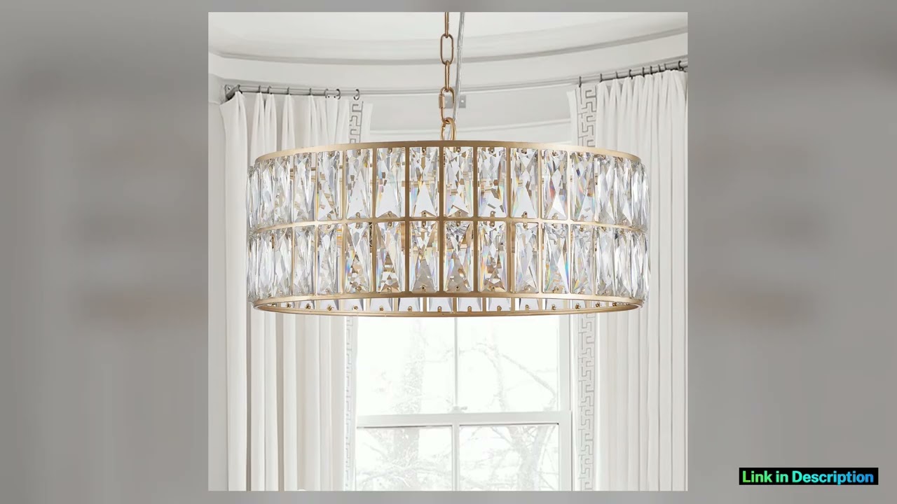 Modern Crystal Drum Chandelier 6Light Pendant Lighting Fixture with Golden Metal Frame Bulbs Not