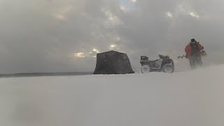 Ice fishing set up on Higgins Lake MI,