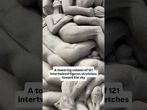Ltowering column of 121 intertwined figures stretches toward the sky,each body flowing into the next