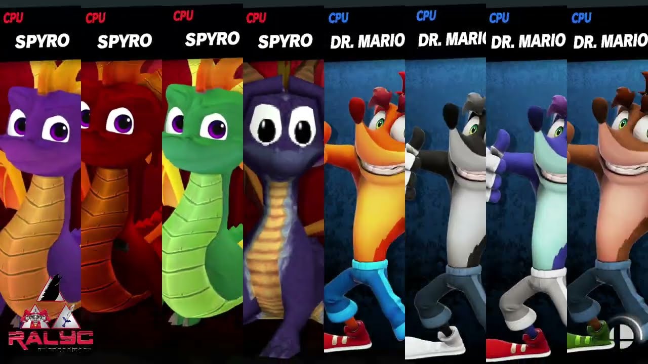 Smash Mods Ultimate:  Team Spyro vs Team Crash
