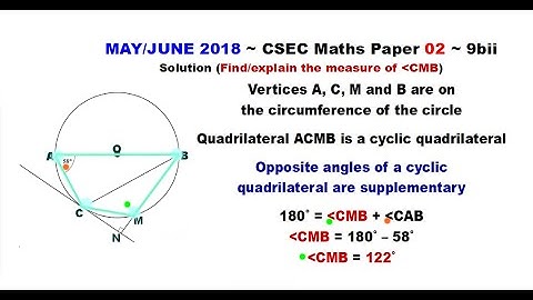 Paper2-CSEC-MATHS-311 ~ Circle Geometry & A Cyclic Quadrilateral ~ May/June 2018 Number 9bii
