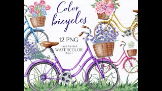 Coloured bicycles. Summer and vacation clipart.