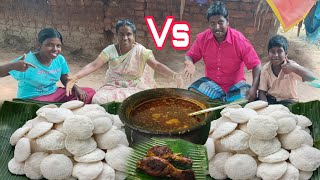 unlimited South Indian famous IDLY,with chicken curry family eating challenge. winner chicken leg