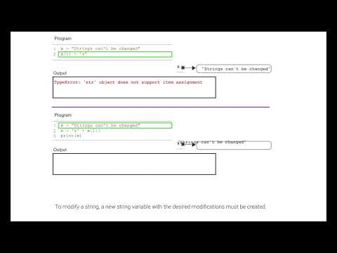 Strings are immutable; ch 8, video 2