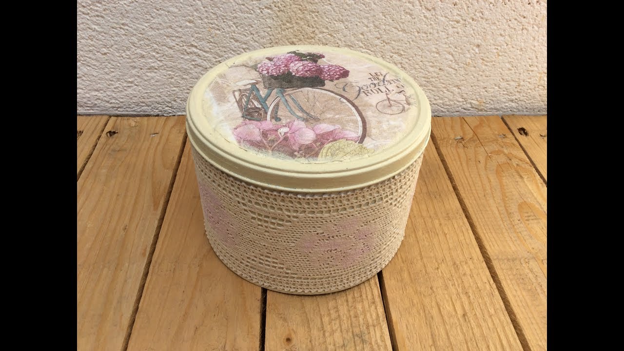 Lata con cáscara de huevo y decoupage/Cookie tin with egg shell and decoupage (eng sub)