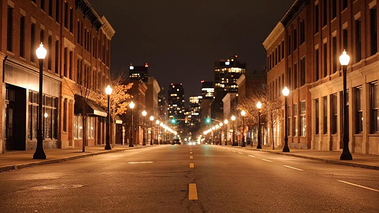 Atmospheric City Night Ambience with Low Traffic and Empty Roads