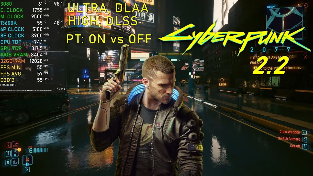 Cyberpunk 2077 Patch 2.2: RTX 3080 - 13600K [Ultra, DLAA - 1440P]