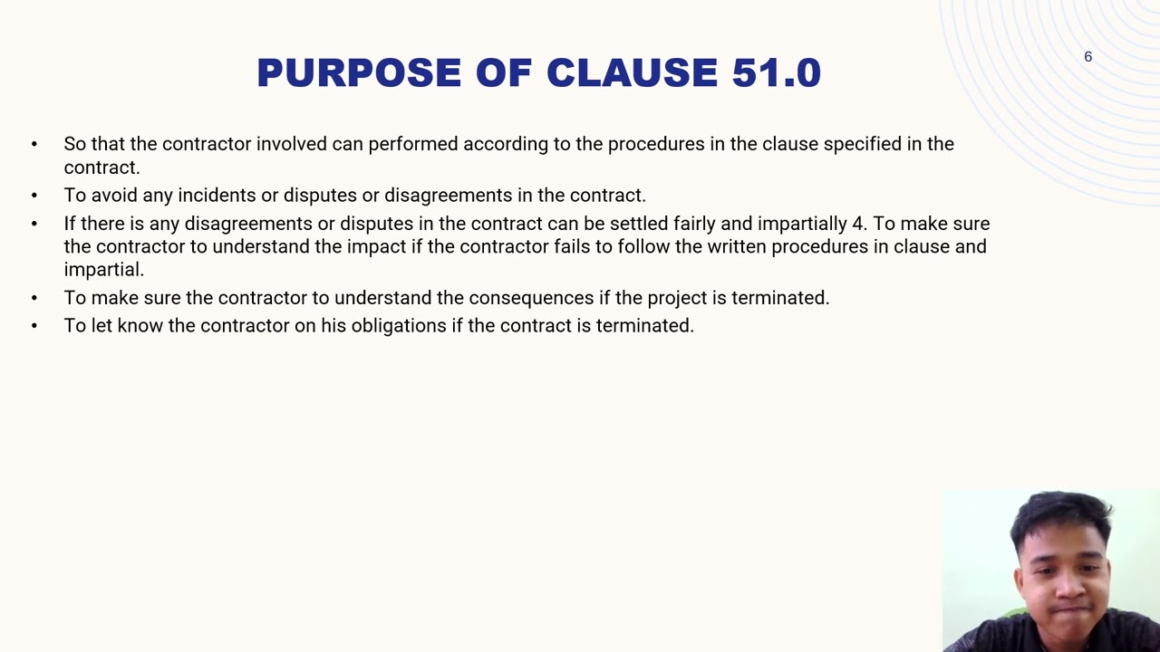EVENTS AND CONSEQUENCES OF DEFAULT BY THE CONTRACTOR