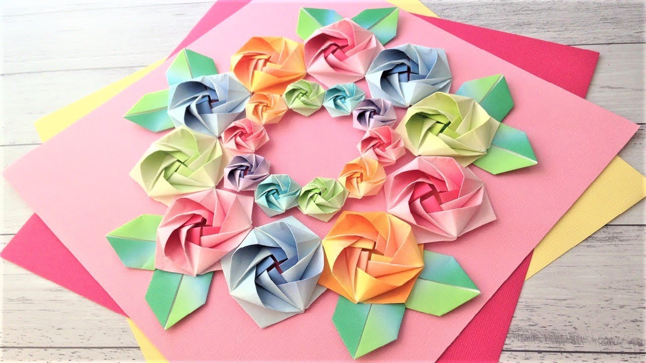 折り紙 バラの花 リース 折り方3 Origami Rose Flower Wreath Tutorial Niceno1 Youtube