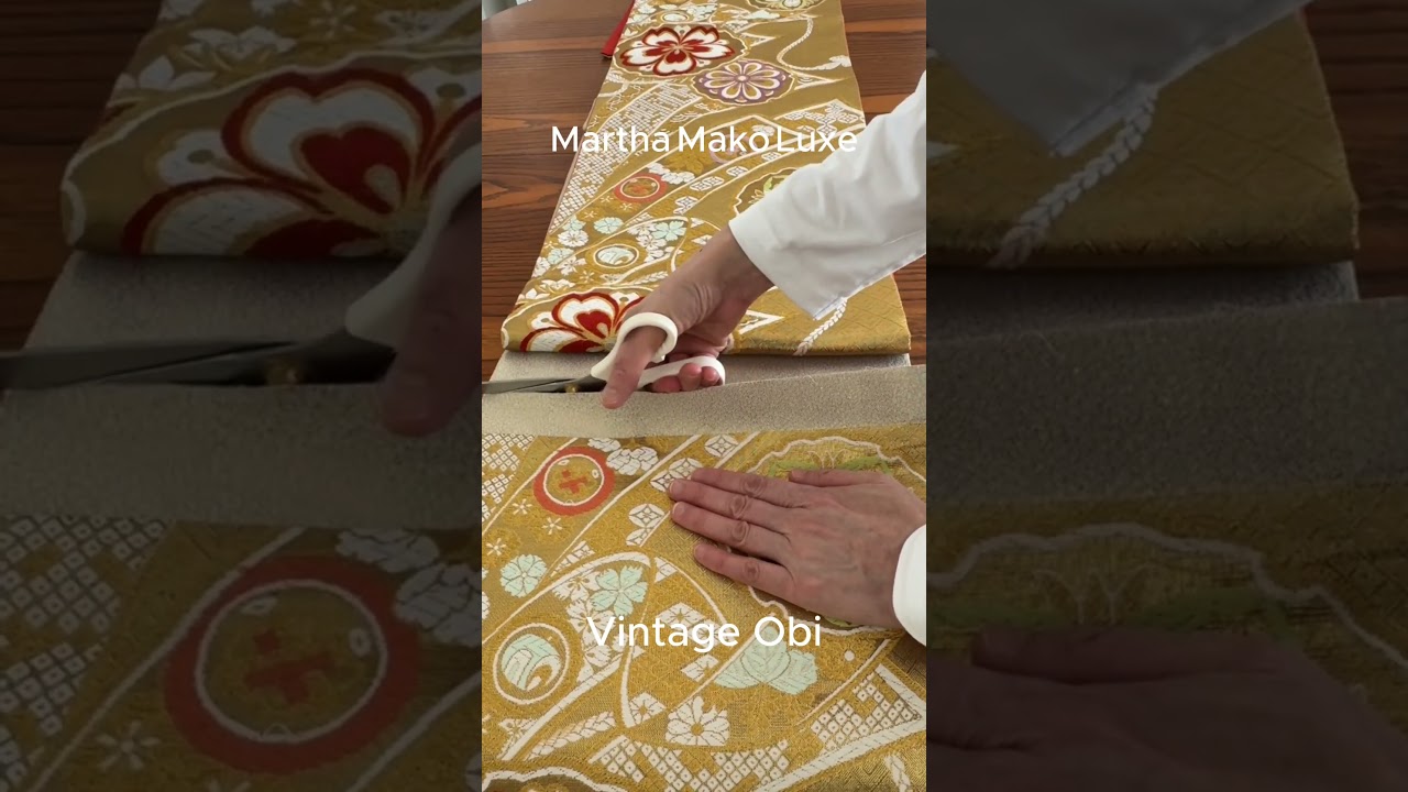 正絹帯をザクッ✂️ 金地に咲く花丸の彩り｜和モダンタペストリーに