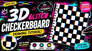 Easy 3D Glitch Checkerboard Drawing 😱 | Optical Illusion Art Tutorial