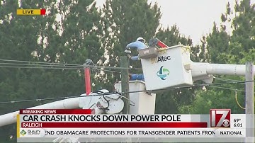 Crash knocks down power pole in Raleigh
