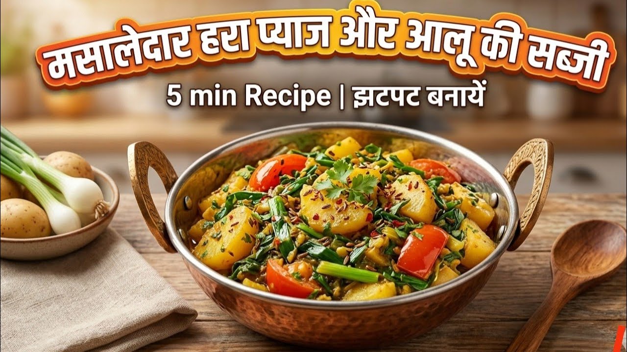 सब को पसंद आये जब आप ये हरा प्याज और आलु की सब्जी बनाये। How to make aloo patta pyaz hari sabji