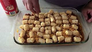 Chili Dog Tator Tot Casserole 4 ingredients