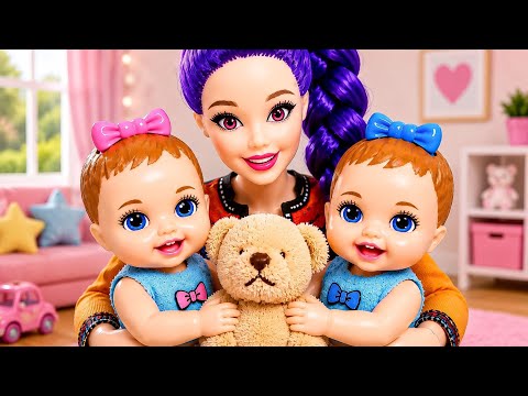 Twin Baby Dolls Learn to Share Teddy | Barbie Doll Family | 루아 루비 사이좋게 나눠요