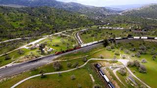 2 Freight Trains on Tehachapi Loop near Keene California Drone Footage #8 (1x speed, long version)