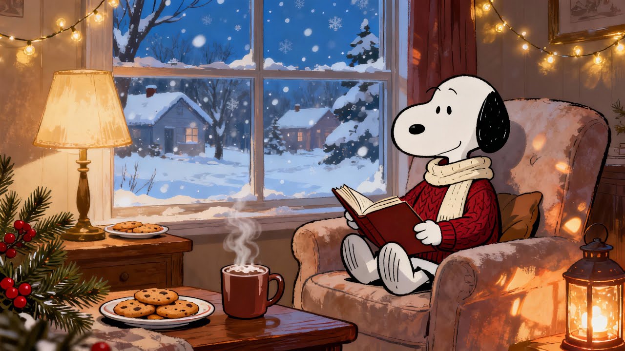 🍪 Snoopy Relaxing Snow Day 🌨️ Mellow Winter Lofi, Quiet Cabin & Peanuts Mood | Study & Focus