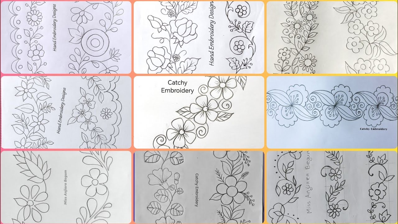 📢New designs agai hai 😳 beautiful flowers border embroidery drawing work 💫⚡