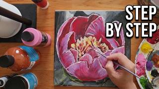 Peony Painting Tutorial Using Acrylics by Cheryl Navarro