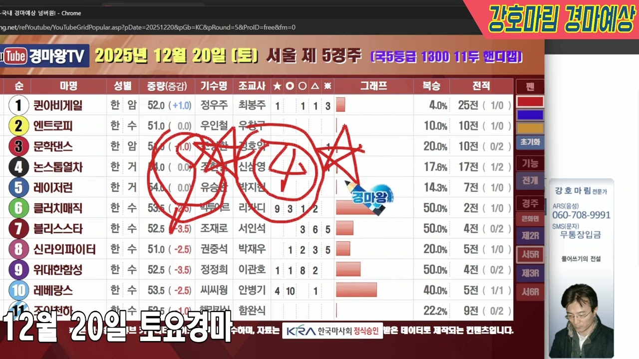 2025 년 12 월 20 일 토요경마예상