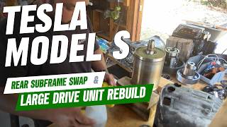 Tesla Model S LDU Rebuild! Full Large Drive Unit Rebuild + Rear Subframe Swap. Broken subframe.