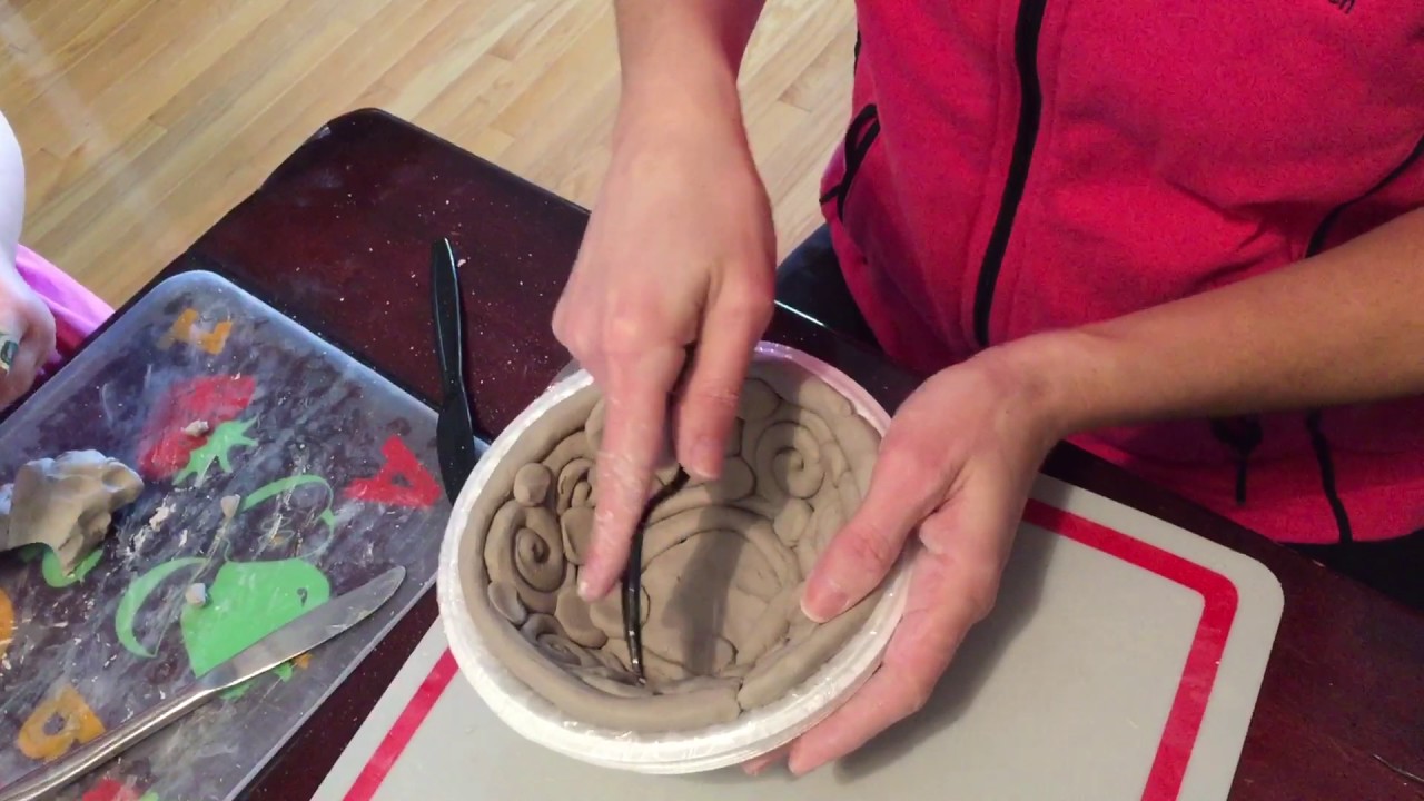 Using a fork to score a clay coil bowl YouTube