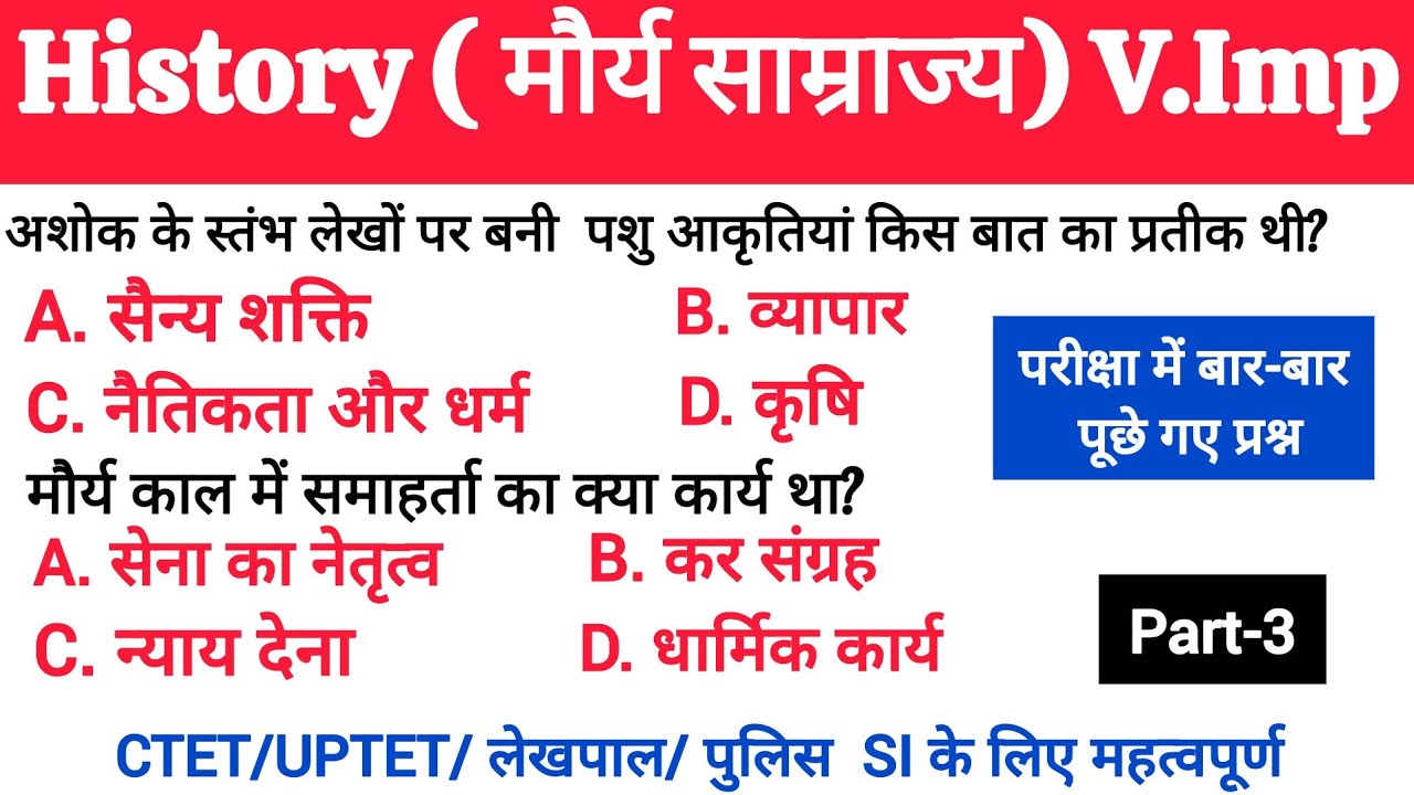 इतिहास प्रश्नोत्तरी (मौर्य साम्राज्य
