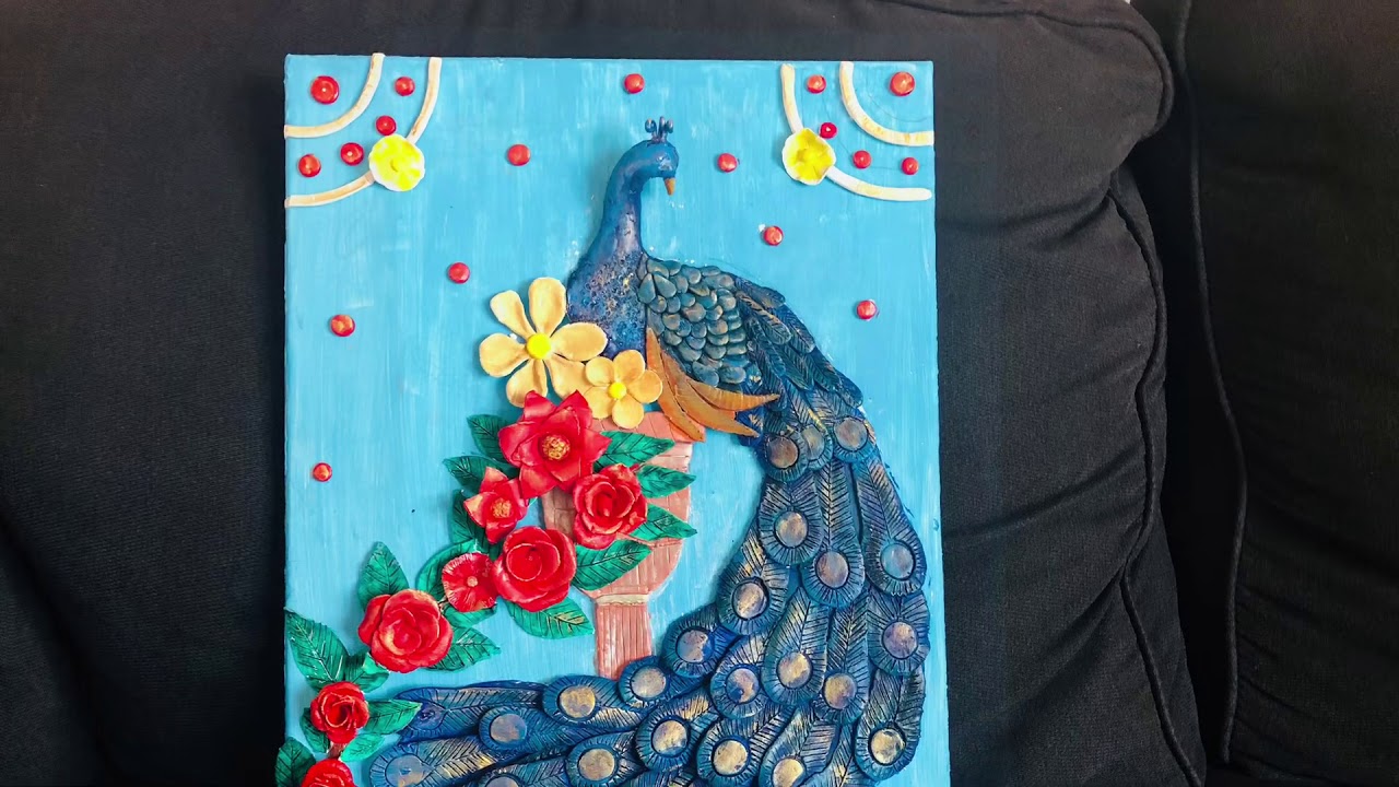 Peacock clay painting on canvas